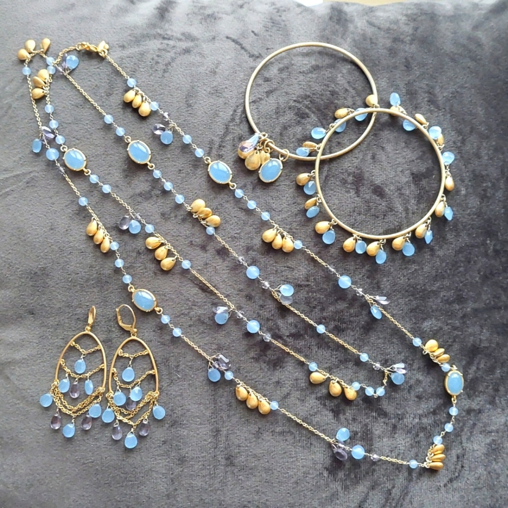CAROLEE 5-pc set genuine Chalcedony and jasper w/gold tone